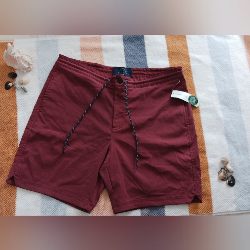 Even Tide Red Drawstring snap Button/zip solid Chino shorts adult size:33